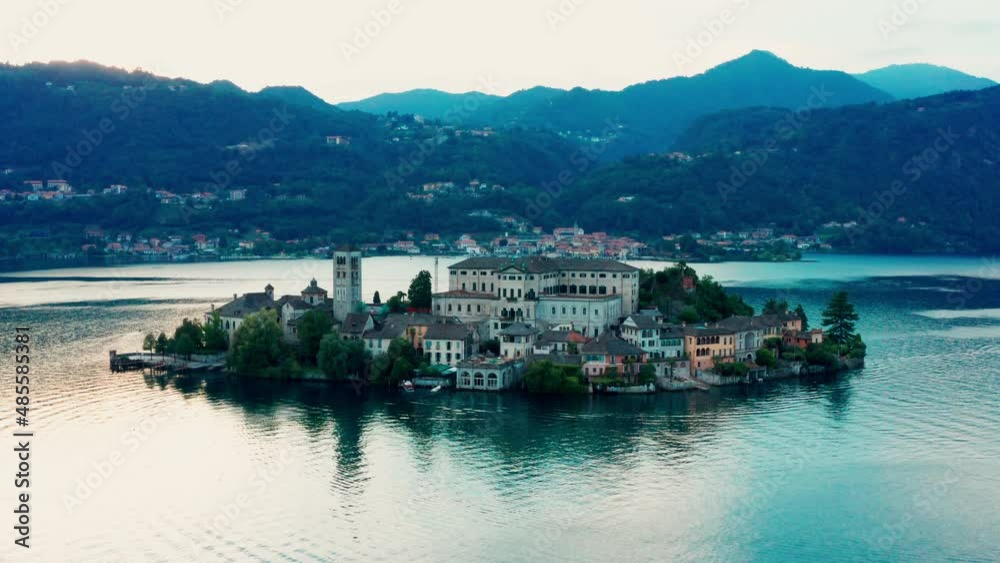 Aerial shot of Isola San Giulio on lake Orta, Italy Aerial shot of Isola San Giulio on lake Orta, Italy