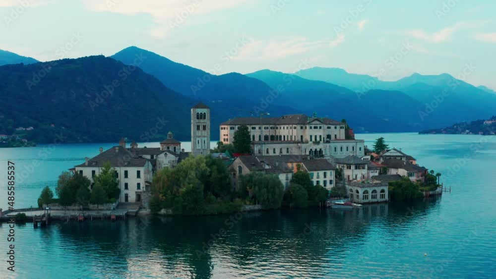 Aerial shot of Isola San Giulio on lake Orta, Italy Aerial shot of Isola San Giulio on lake Orta, Italy