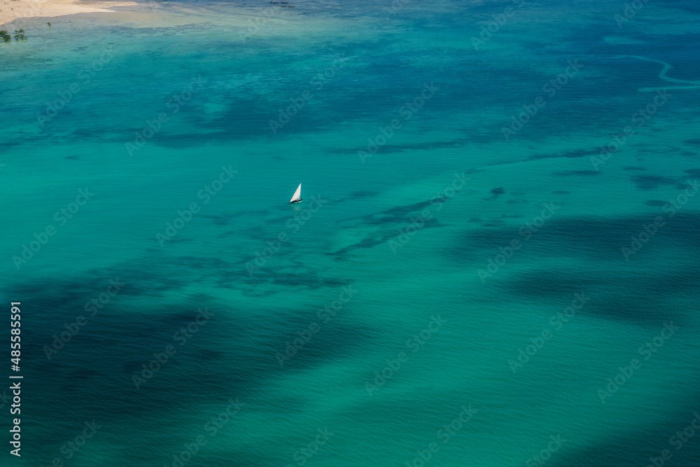 Zanzibar City, Zanzibar - January 02,2019 : Aerial view of Zanzibar island and boats at sea.
Zanzibar City, Zanzibar - January 02,2019 : Aerial view of Zanzibar island and boats at sea.