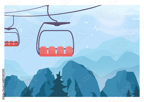 Winter ski resort landscape. Ski and snowboarding paths with ski lift.