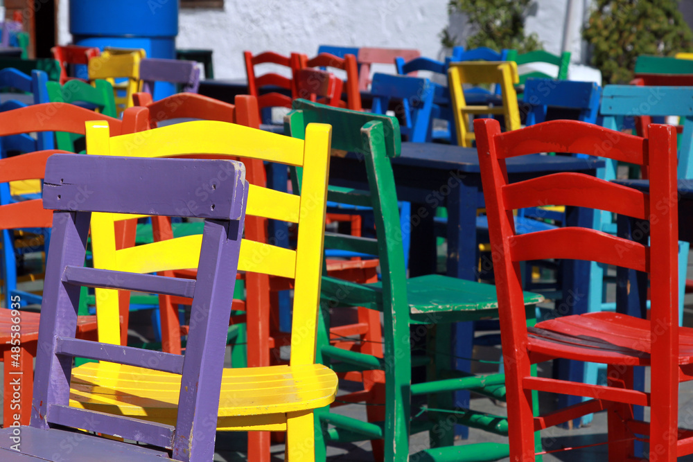 colorful tables and chairs