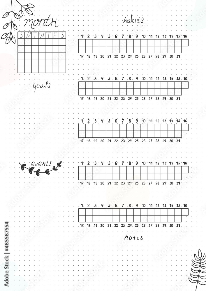 Printable A4 paper sheet, bullet journal page with hand drawn flowers ...