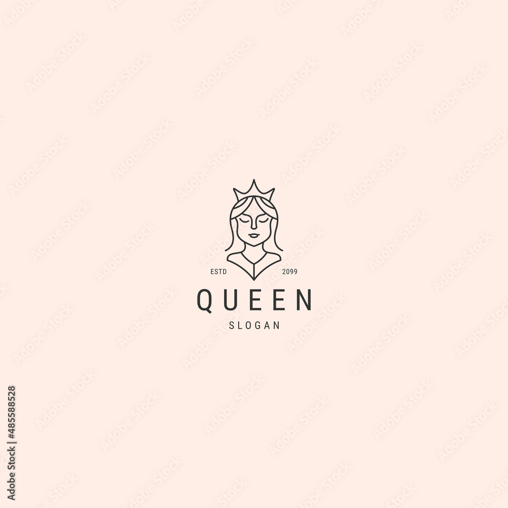 Queen line style logo icon design template flat vector 