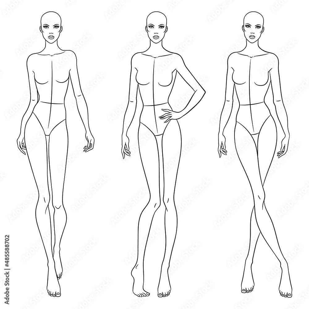 Fashion models posing. Nine head fashion figure templates. Beautiful slim women sketch, vector illustration. Fashion models posing. Nine head fashion figure templates. Beautiful slim women sketch, vector illustration.