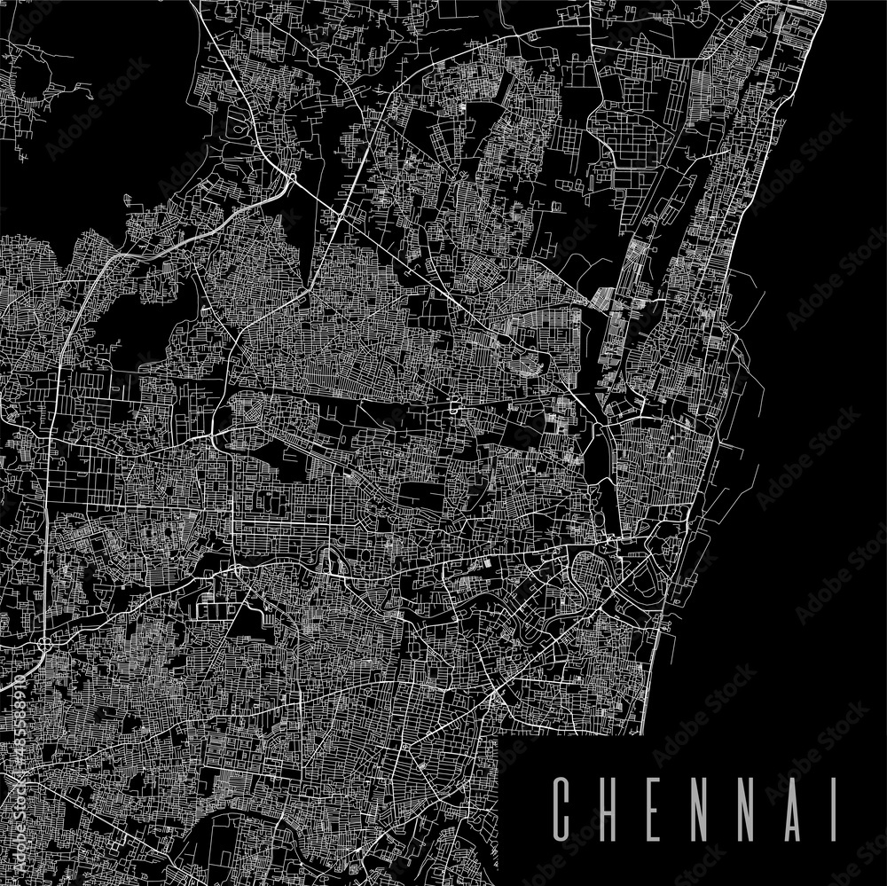 Chennai city province vector map poster. India municipality square