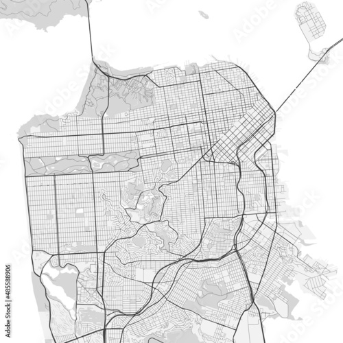 Obraz na płótnie Vector map of San Francisco city. Urban grayscale poster. Road map with metropolitan city area view. w salonie