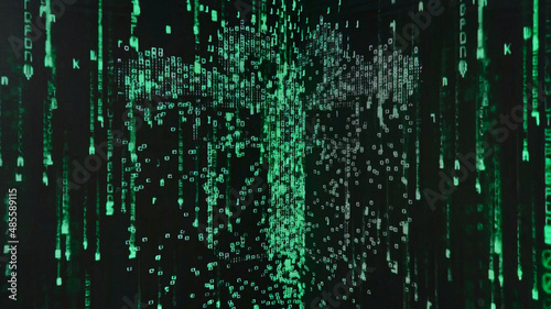 green numbers and letters in a row in the style of a matrix. colored green code of letters and numbers