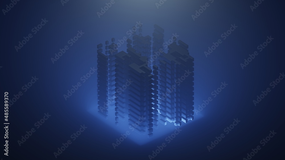 3D rendered illustration of floating cubes