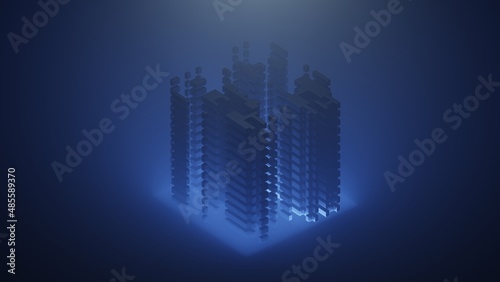 3D rendered illustration of floating cubes