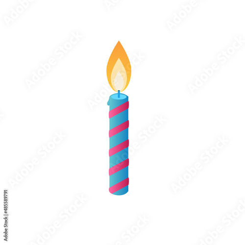 A burning blue candle for the festive decoration of cake, cupcake, food. Vector graphics for holiday, party, menu design.