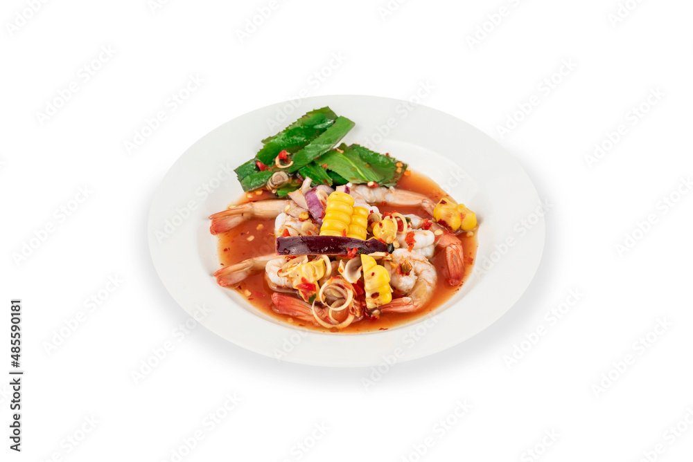 spicy seafood salad on dish spicy seafood salad on dish