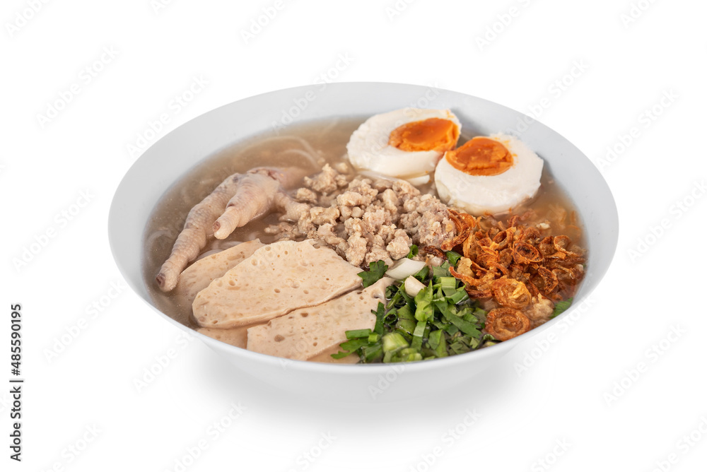 asian style rice noodles soup with herbs in a bowl asian style rice noodles soup with herbs in a bowl
