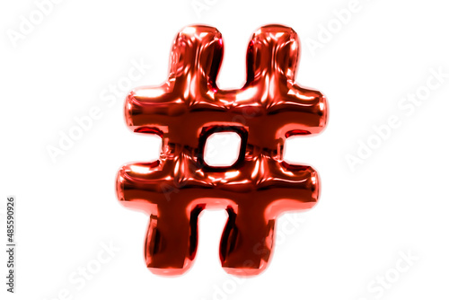 Balloon font metellic red hashtag sign made of realistic helium balloon, Premium 3d illustration. photo