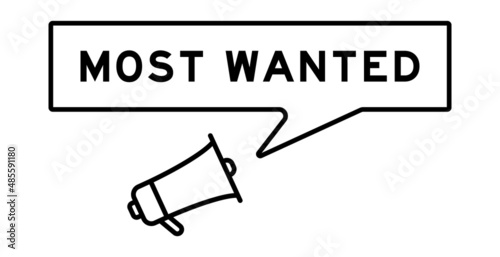 Megaphone icon with speech bubble in word most wanted on white background