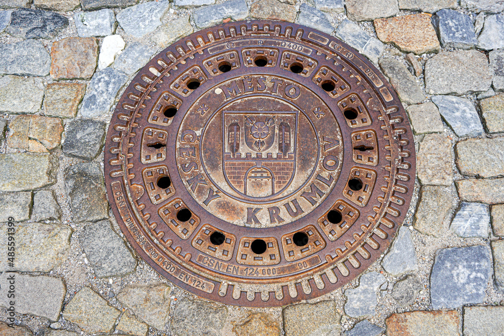Český Krumlov, manhole on the sidewalk