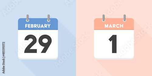うるう年の2月の終わりと3月の始まりのカレンダー：2月29日と3月1日の日めくりカレンダーのセット - 冬から春へ