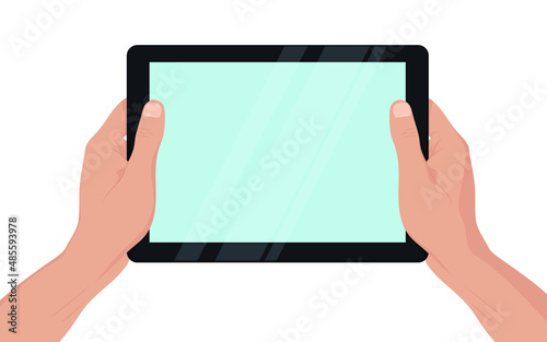 Vector illustration in a minimalistic style. Tablet in hands