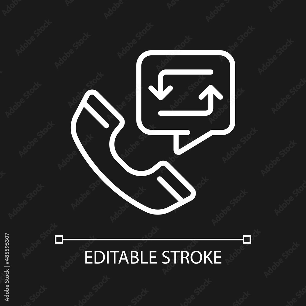 Call back option pixel perfect white linear icon for dark theme. Interactive voice system. Automatic calling. Thin line illustration. Isolated symbol for night mode. Editable stroke. Arial font used