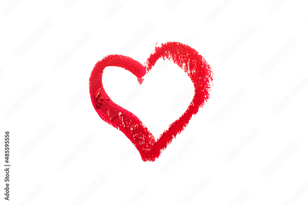 Heart symbol drawn with red lipstick on a white background.