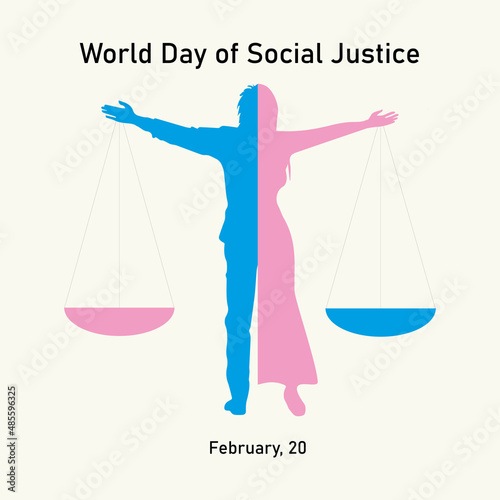 A woman and man silhouette holding a scale. World day of justice concept.