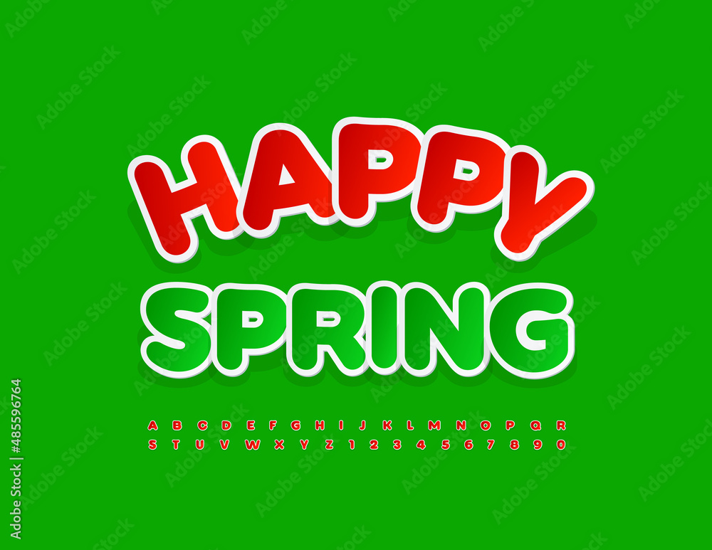 Vector Bright Banner Happy Spring. Modern Red Font. Creative Alphabet Letters and Numbers set Vector Bright Banner Happy Spring. Modern Red Font. Creative Alphabet Letters and Numbers set