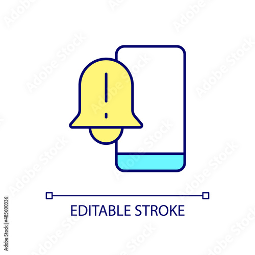 Receiving push notifications on smartphone RGB color icon. Getting reminders. Messages on mobile devices. Isolated vector illustration. Simple filled line drawing. Editable stroke. Arial font used