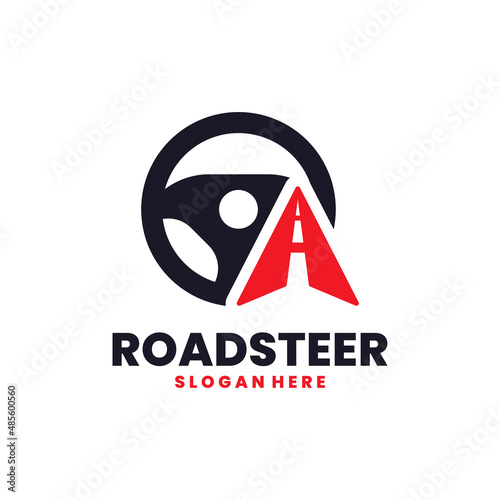 Road and steering logo vector. Road instruction mark template design concept.