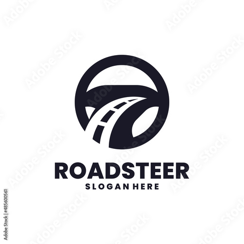 Road and steering logo vector. Road instruction mark template design concept.