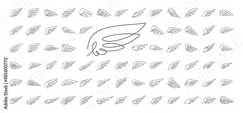 Wing set continuous line vector drawing.. Modern minimalist simple linear style