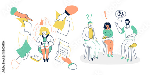 Burnout and psychological support - colorful flat design style illustration