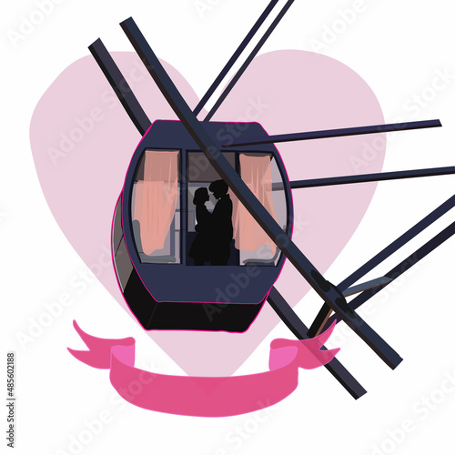 a date of a young couple in love on a Ferris wheel against the background of a heart