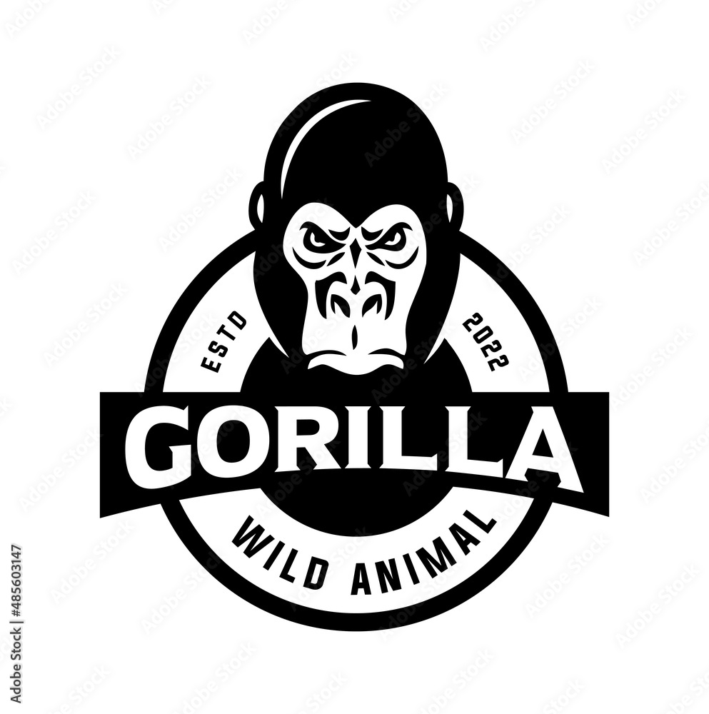 Gorilla Logo Design mascot emblem Icon Vector Illustration black silhouette