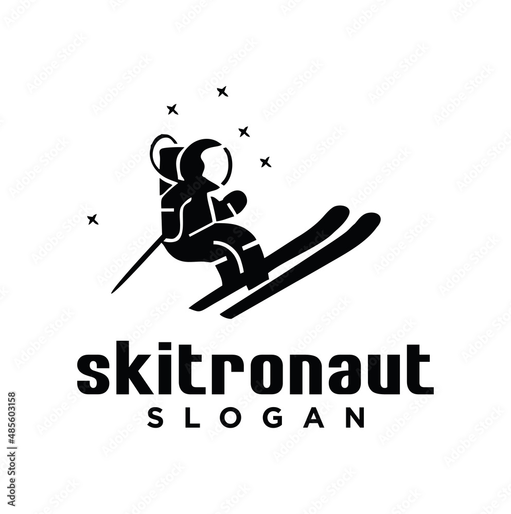 astronaut riding ski space retro vector icon illustration. science sport concept isolated. flat silhouette style