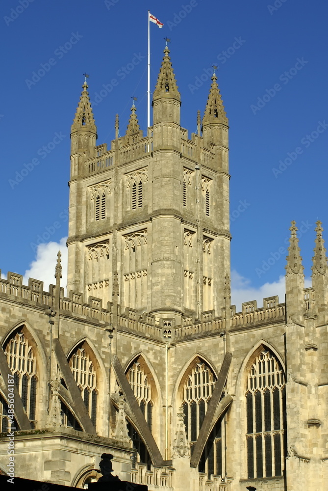 Tower on the Bath Abbey, in Bath, England, UK