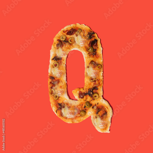 Qanon minimal concept sign. Artisan pizza made in the shape of a letter 