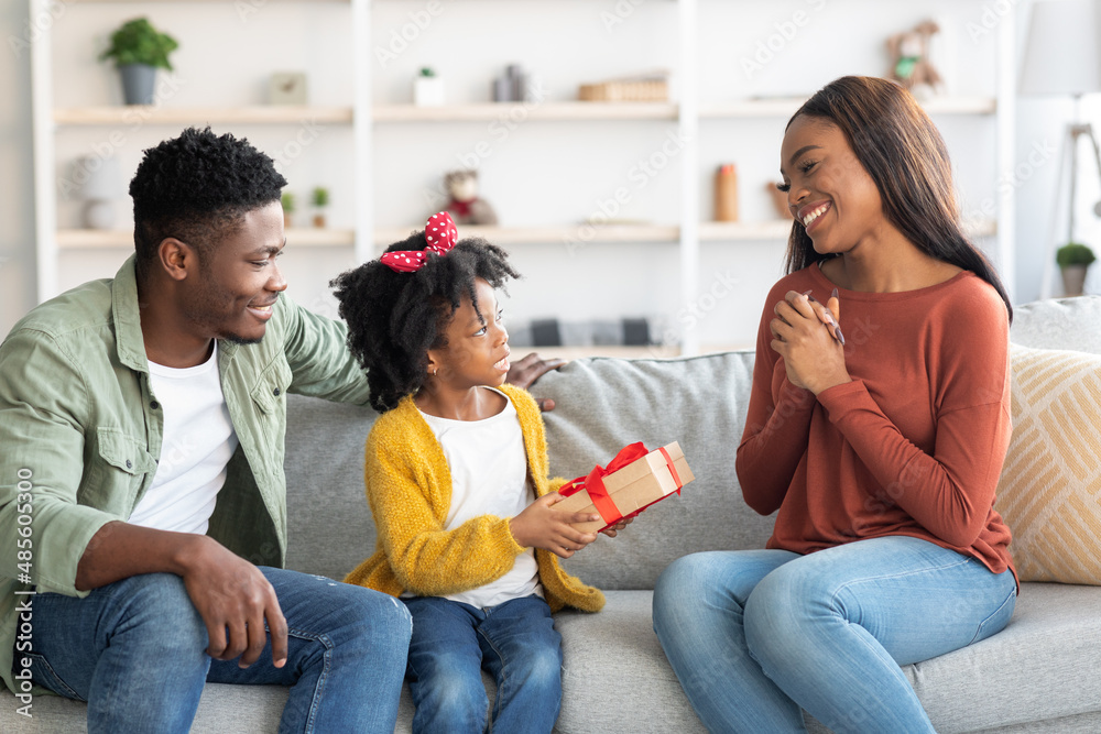 Cute Little Black Girl Making Surprise For Her Mom At Home Cute Little Black Girl Making Surprise For Her Mom At Home
