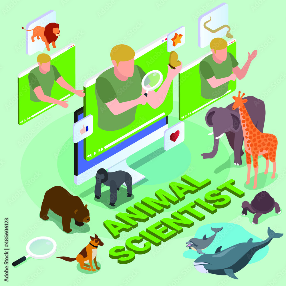 Fototapeta premium Animal Scientist isometric 3d vector illustration concept for banner, website, landing page, ads, flyer template