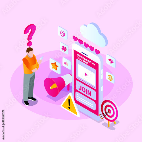 Quiz challenge isometric 3d vector illustration concept for banner, website, landing page, ads, flyer template