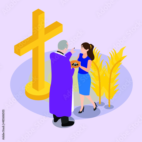 Ash Wednesday isometric 3d vector illustration concept for banner, website, landing page, ads, flyer template