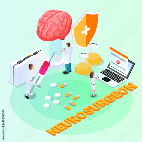 Neurosurgeon isometric 3d vector illustration concept for banner, website, landing page, ads, flyer template