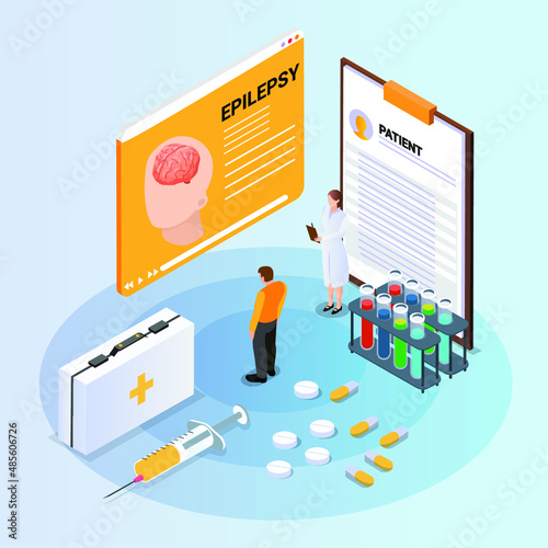 Doctor and epilepsy patient isometric 3d vector illustration concept for banner, website, landing page, ads, flyer template