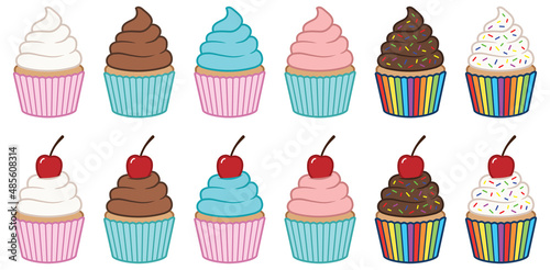 Cupcake with Cherry Clipart Set - Color
