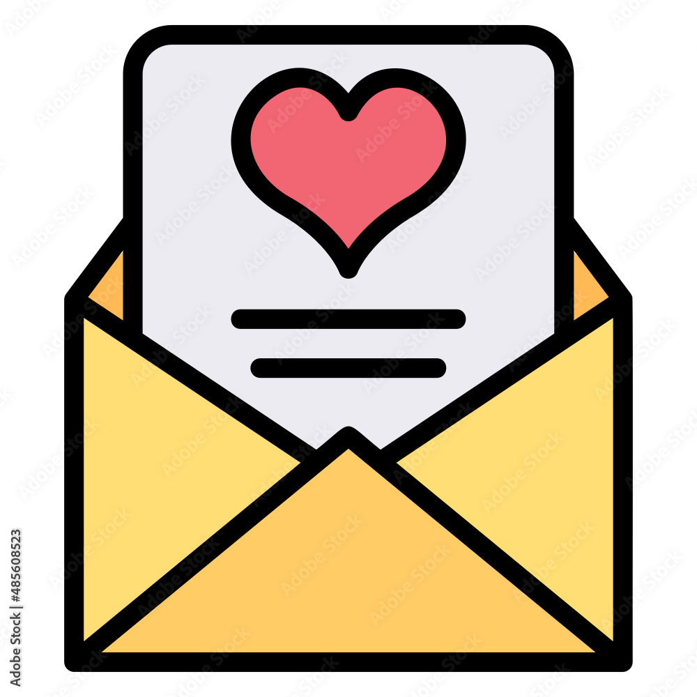 Love letter with envelope open filled line color icon