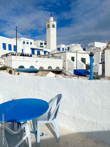 Sidi bou Said, Tunisia - January 6, 2022: Rooftop view from imam's house