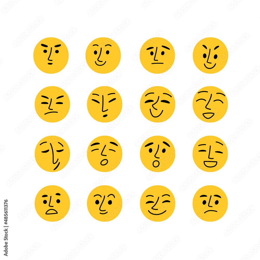 Simple emojis set vector. Simple face in flat style with eyes and mouth. Simple emojis set vector. Simple face in flat style with eyes and mouth.