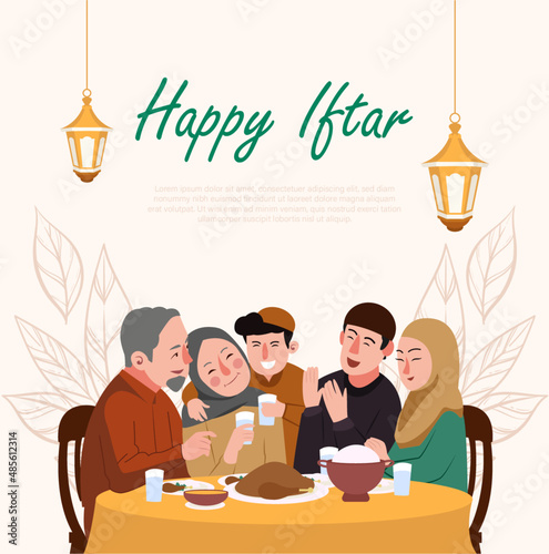 Happy Iftar Moslem Family in Ramadan Month