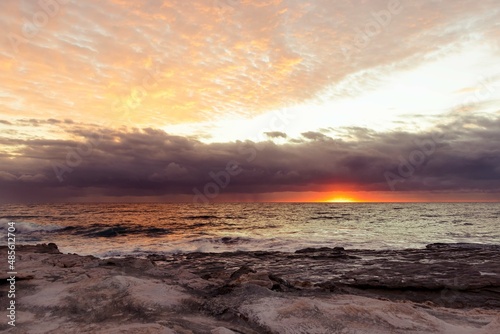 Morning sunrise view of ocean at Orange rocks in Uvongo  East coast of South Africa 