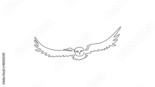 Owl, continuous line drawing, small tattoo, print for clothes and logo design, emblem or logo design, silhouette one single line, isolated abstract vector illustration.