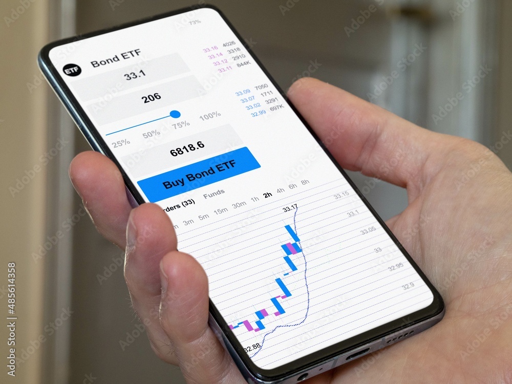 Stock world exchange market tresories, Stock market data on smartphone. Business analysis of a trend. Bond ETF Stock world exchange market tresories, Stock market data on smartphone. Business analysis of a trend. Bond ETF