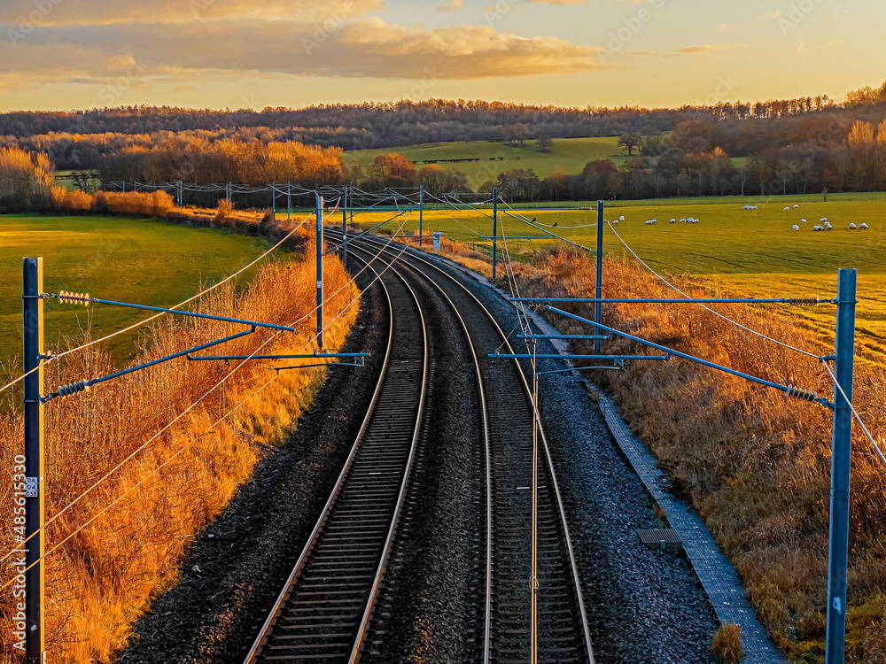 electrified railway line warwickshire, england, uk.